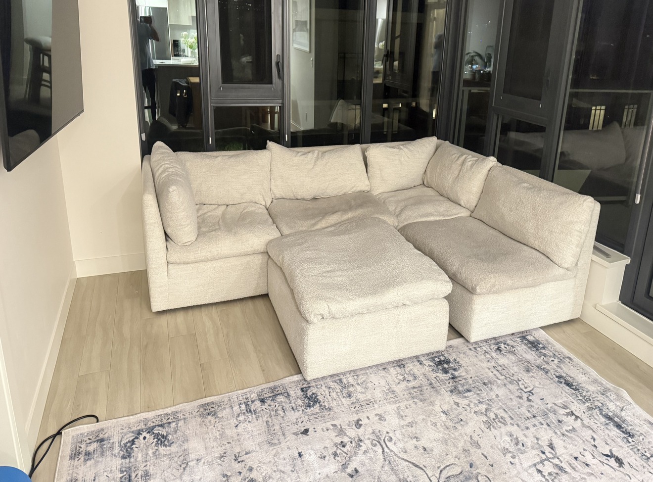 Large cream sectional sofa with chaise fully cleaned and dry after upholstery cleaning in Kelowna